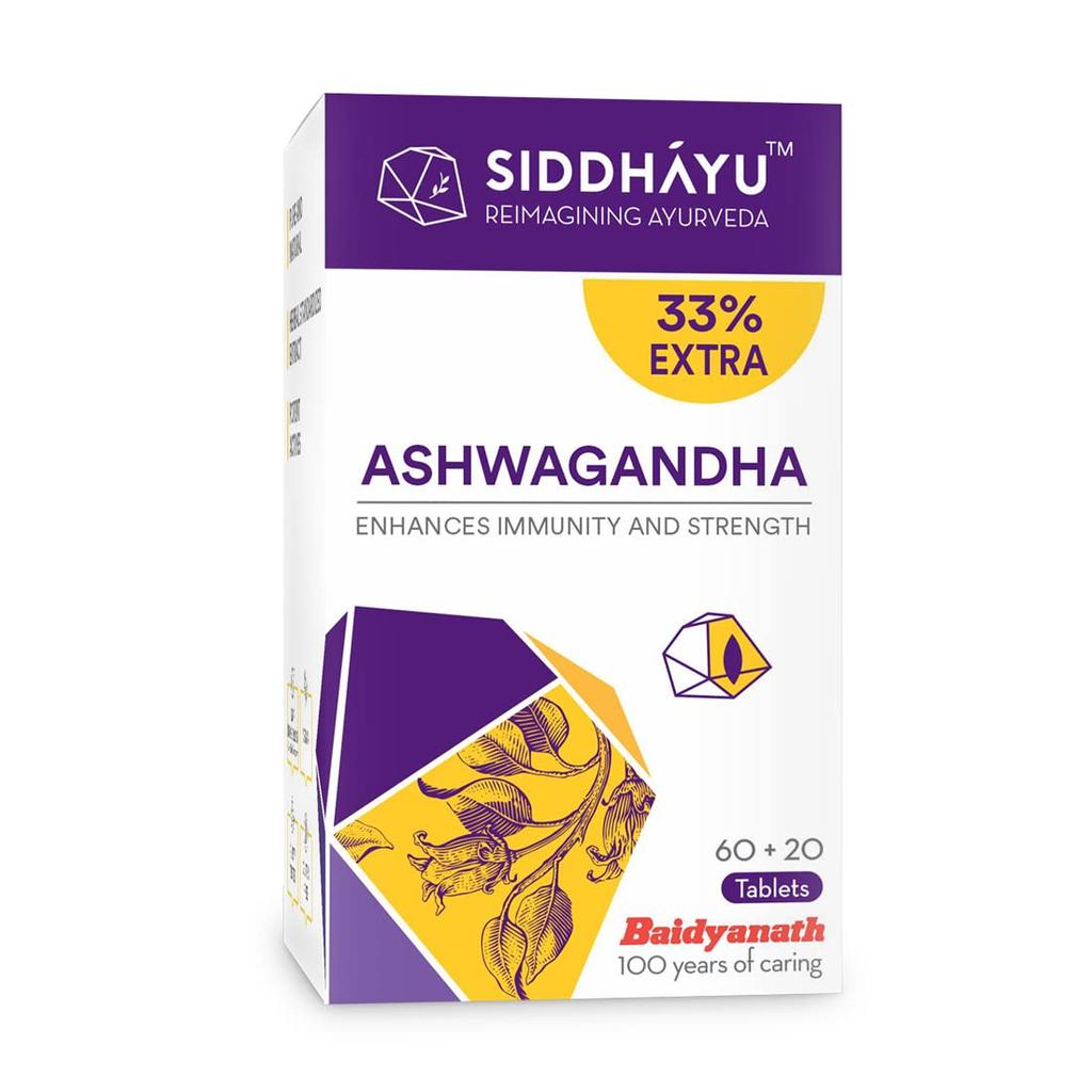 Siddhayu Ashwagandha 60 + 20 Tablets X Pack of 2 | Natural Immunity Booster for Strength, Energy and Mind-Body Rejuvenation