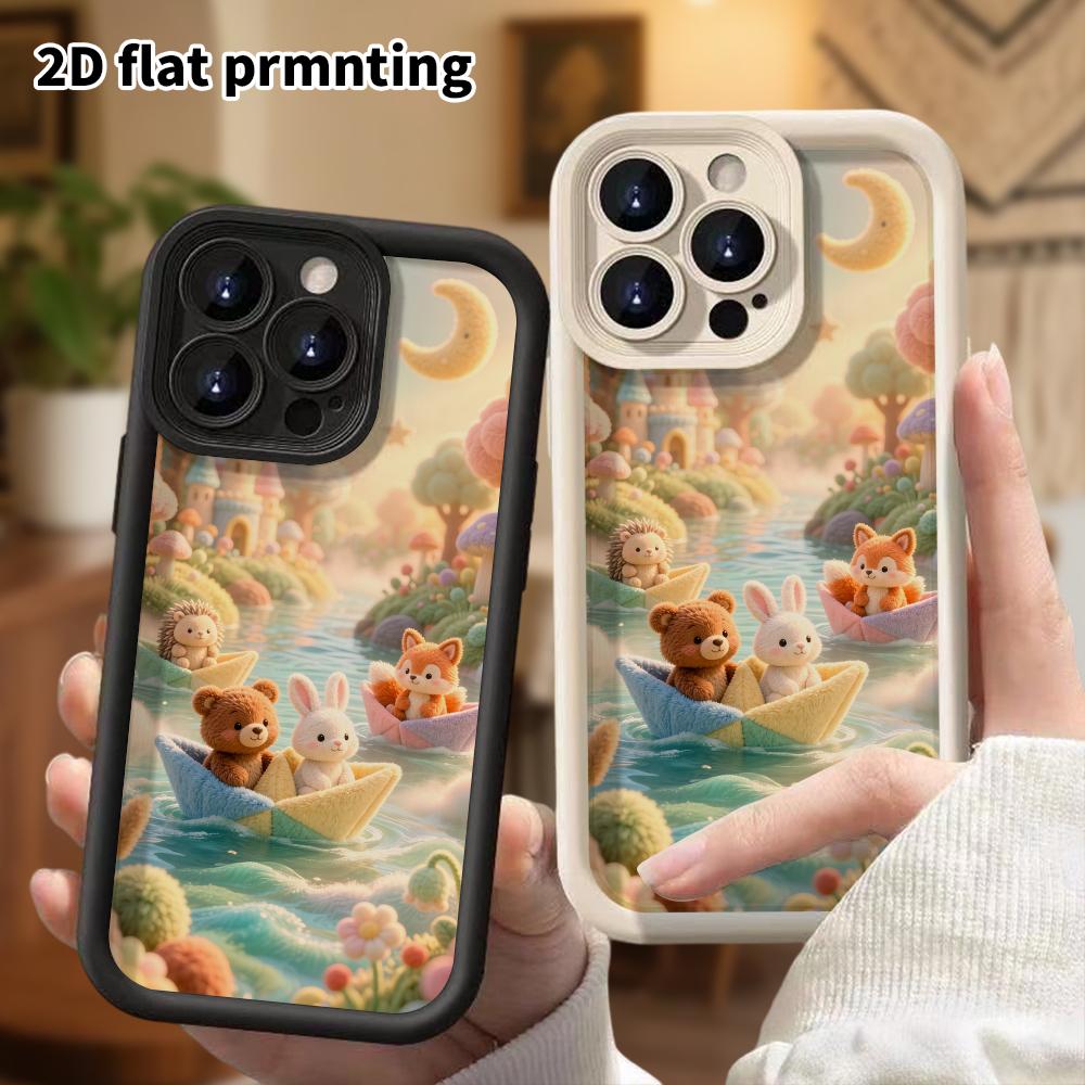 Phone case: 2D flat design suitable for iPhone 18 17 16 15 14 13 Pro protective case, featuring animals on a boat, perfect Christmas and Halloween hol
