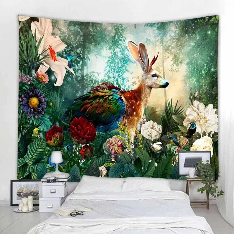 Настенный гобелен с тропическими джунглями и животными, украшение для дома, гобелен, пляжное полотенце, коврик для йоги, гобелен
