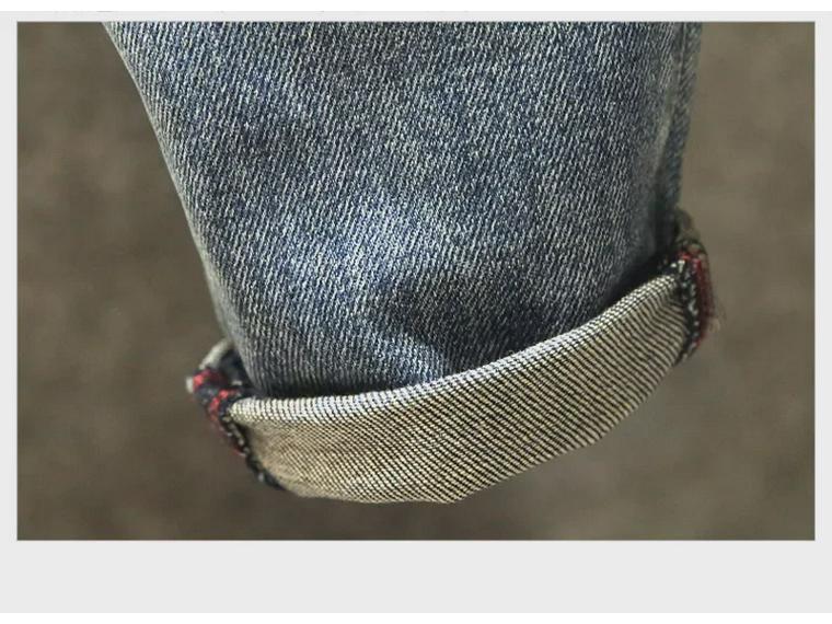 Модные мужские джинсы облегающего кроя в стиле пэчворк с множеством карманов и эластичной тканью для осени и зимы.