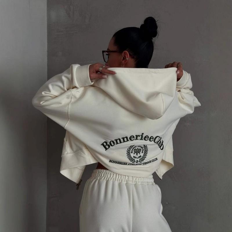 Womens Zip Hoodie Tracksuit Set Embroidered Sweatpants Streetwear