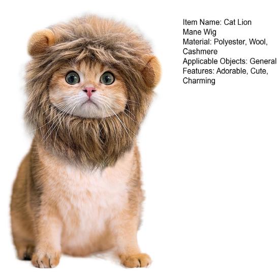 Halloween Cat Lion Mane Wig Costume Funny Lion Hair Pet Cosplay Outfit with Ear for Holiday Photo Shoot Party Dress-up Accessory