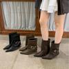 Европейский и американский стиль остроносые ботильоны на танкетке с ремешком и пряжкой 2025 новые темпераментные короткие ботинки на высоком каблуке ботфорты