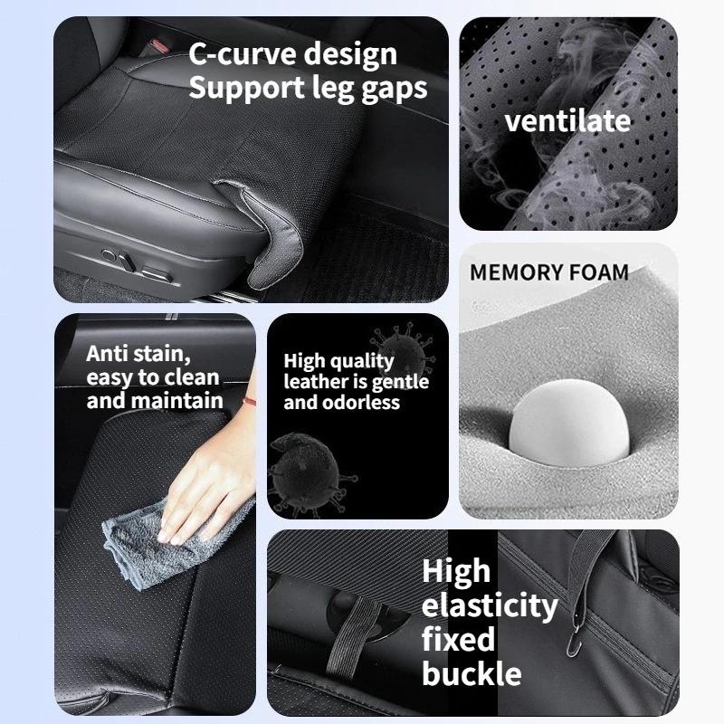 Full-Cover Car Seat Cushion for Tesla Model Y Juniper 2025 with Integrated Leg Rest Mat Nappa Leather Chair Pad Car Accessories
