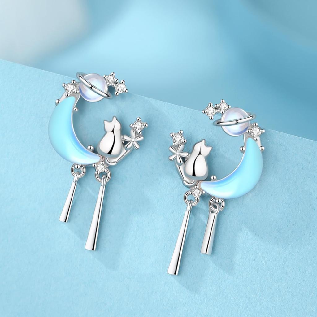 Серьги Мотив кошки камень Цирконий украшение Платиновая отделка серебро 925 пробы материал Совместимо с аллергенами на металлы Подарок на день "Silver Thunder" женский