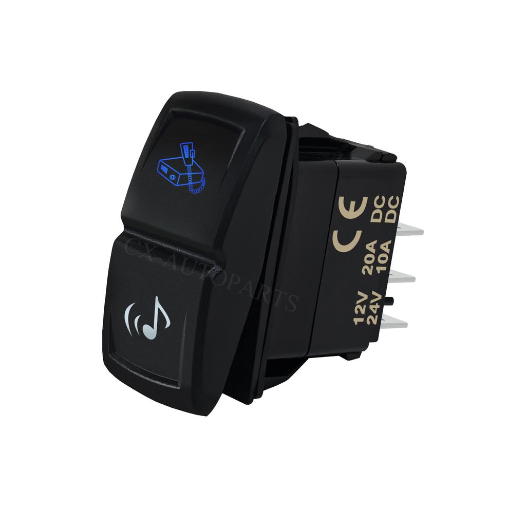 Синий тумблер 12В 20А, 3 положения ВКЛ-ВЫКЛ-ВКЛ, со светодиодной подсветкой, для управления музыкой, радио, освещением салона, для внедорожников RZR 4x4 UTV Jeep