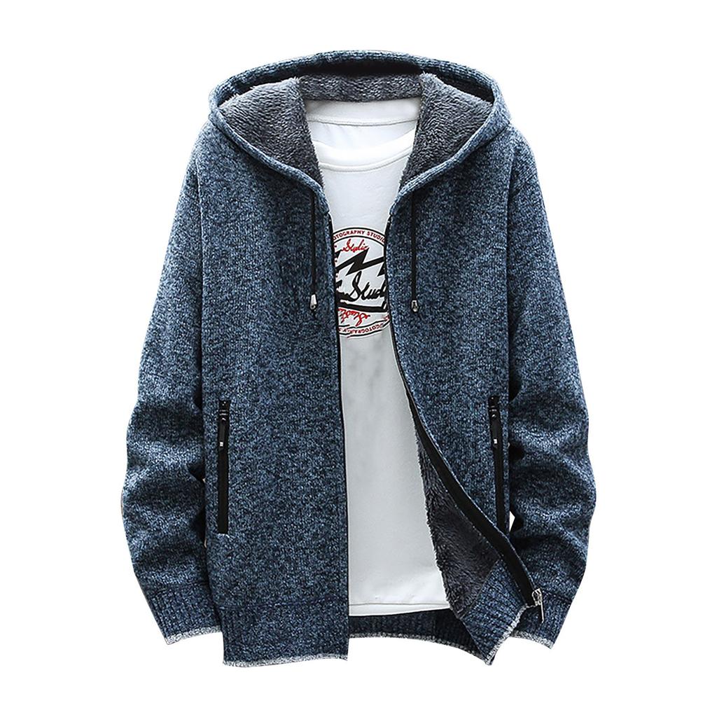 Men's Fall And Winter Casual Sweater Jacket Warm Knit Sweater Hooded Hoodie