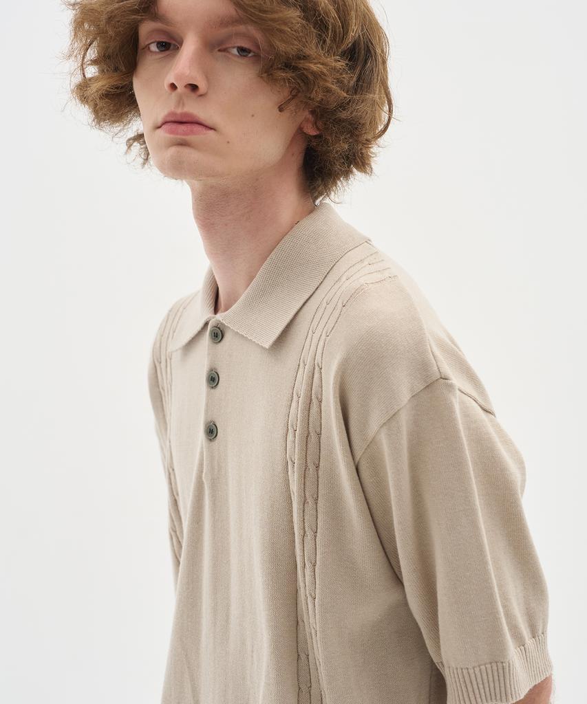 BLOND9 Soft Cable Collar Short Sleeve Knit_Beige