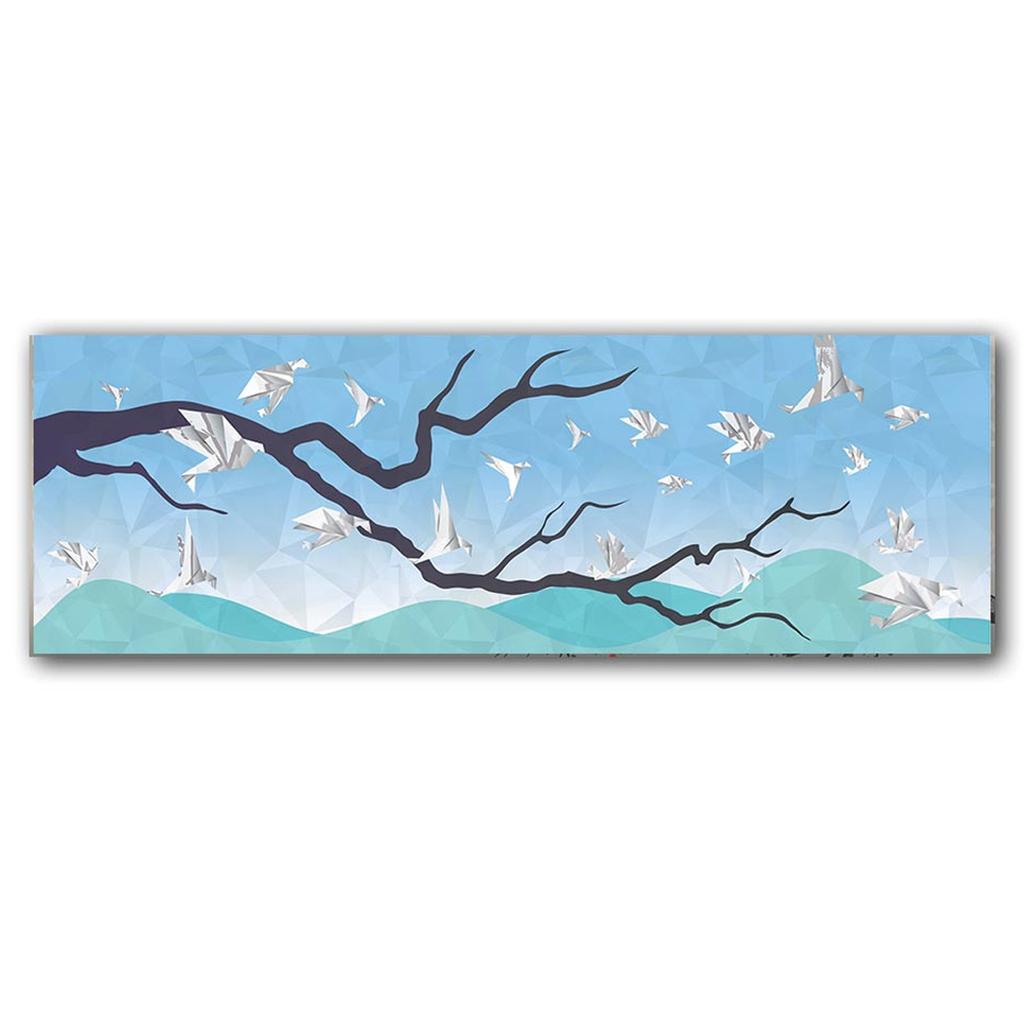 Les Trésors De Lily [A2326] - Vegetable Star Canvas 'Oiseaux Origami' Blue - 90x30 Cm