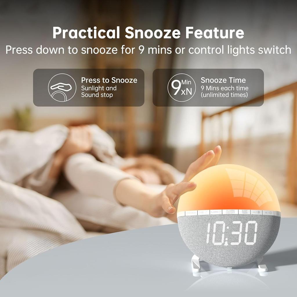 Sunrise Light Alarm Clock Wake Up Light Alarm Clock Snooze 7 Ringtones Sleep Aid 9 Colors Night Light Bedside Table Led Watch