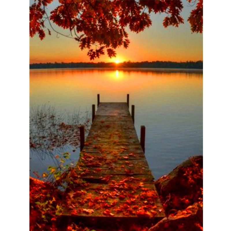 Полная дрель квадратная алмазная живопись Мост 5D DIY Алмазная вышивка Закат Мозаика Искусство Пейзаж Украшение дома