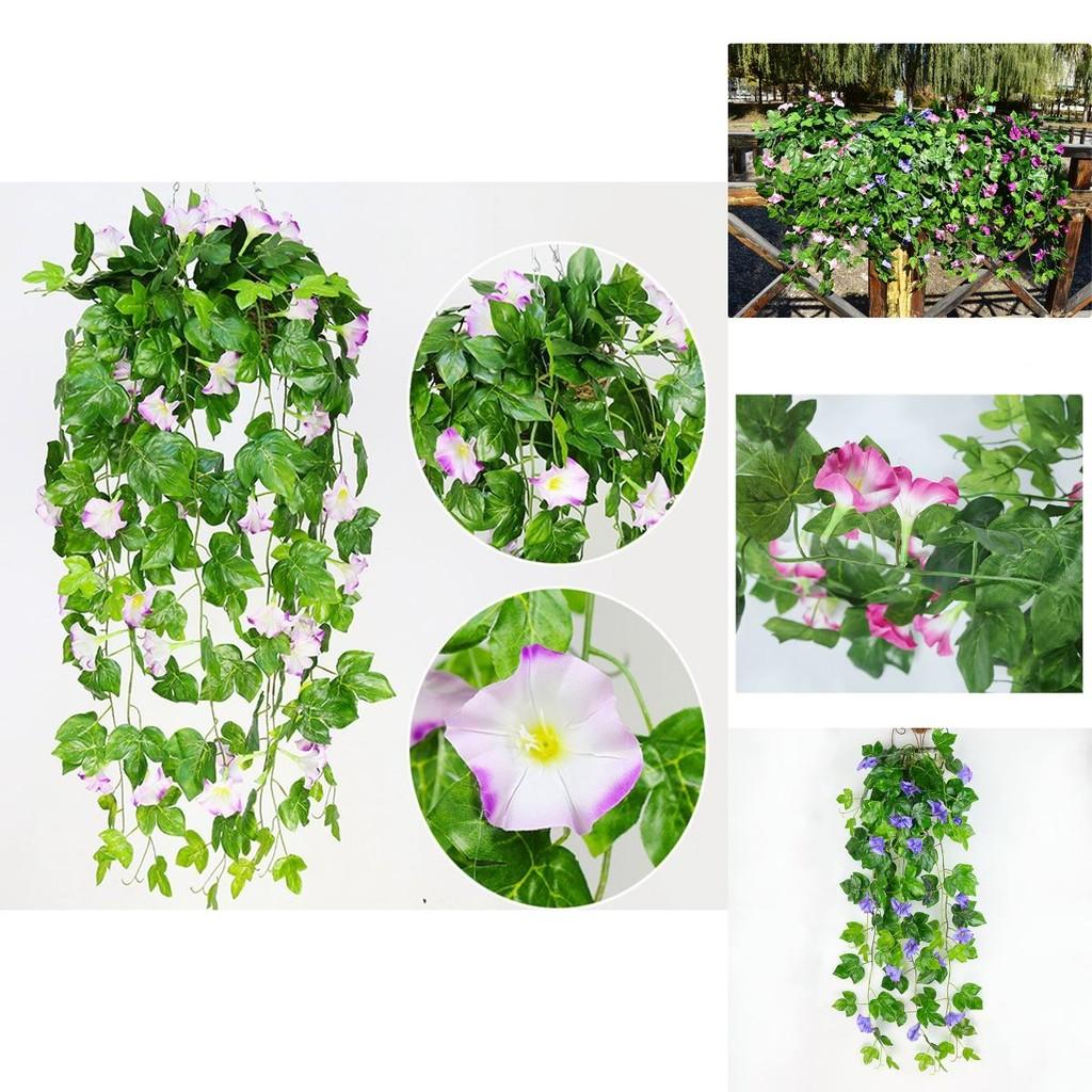 Lifelike Hanging Basket Artificial Flower Morning Glory Vine For Stunning Home Wall Decor