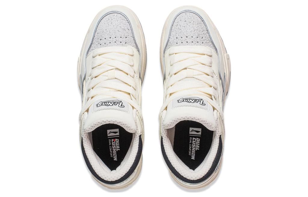 Li Ning Wave Mid Нескользящие Устойчивые к истиранию Полуботинки Повседневная Обувь Мужская Бело-серые AGCT497-2