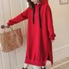 Женская мода Осень Зима Длинный рукав Капюшон Свободный крой Повседневные платья