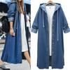 European Autumn Hooded Long Denim Trench Coat