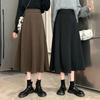 Модная черная шерстяная юбка трапециевидной формы средней длины с эластичной резинкой на талии для осенне-зимнего сезона