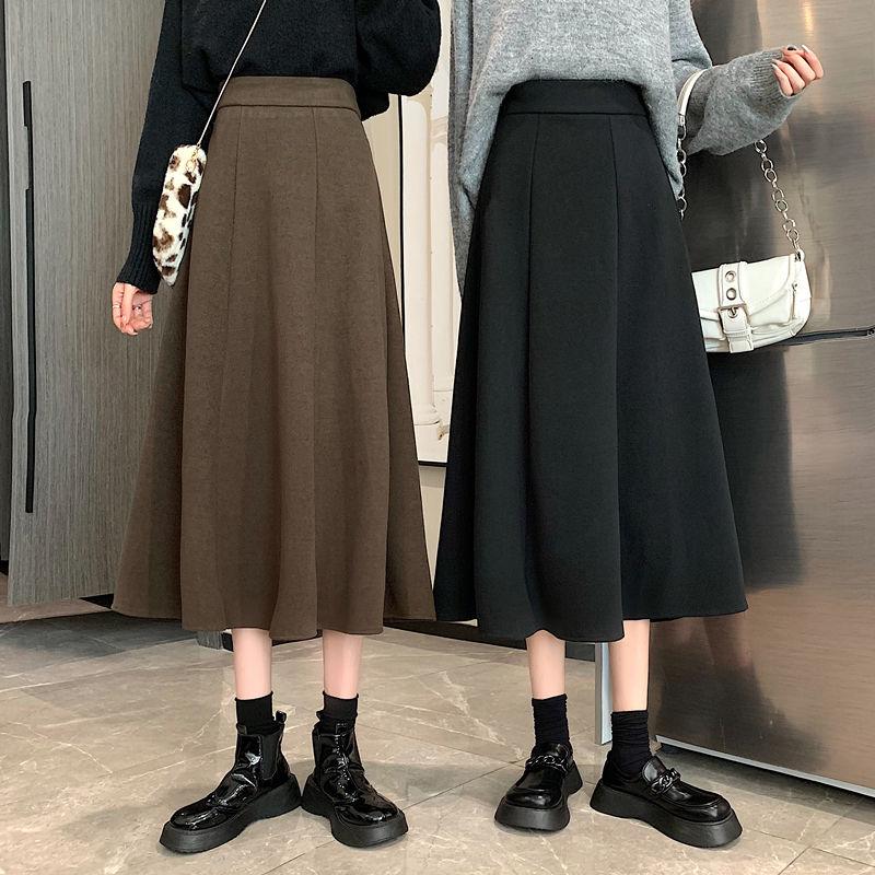 Модная черная шерстяная юбка трапециевидной формы средней длины с эластичной резинкой на талии для осенне-зимнего сезона
