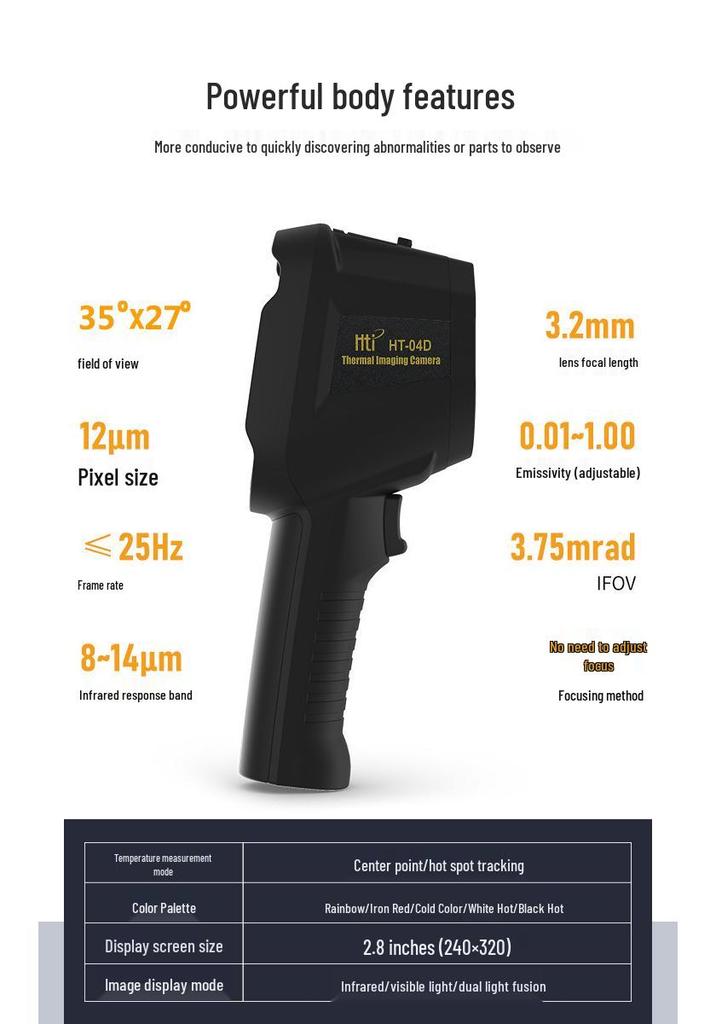 HTI Инфракрасная тепловизионная камера HT-04D: Промышленное измерение температуры, обнаружение утечек, устройство для проверки напольного отопления