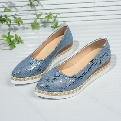 Модная женская обувь на танкетке, одинарная обувь, весна, новая, с острым носком, с мелким вырезом, на толстой подошве из травы, нескользящая, низкая