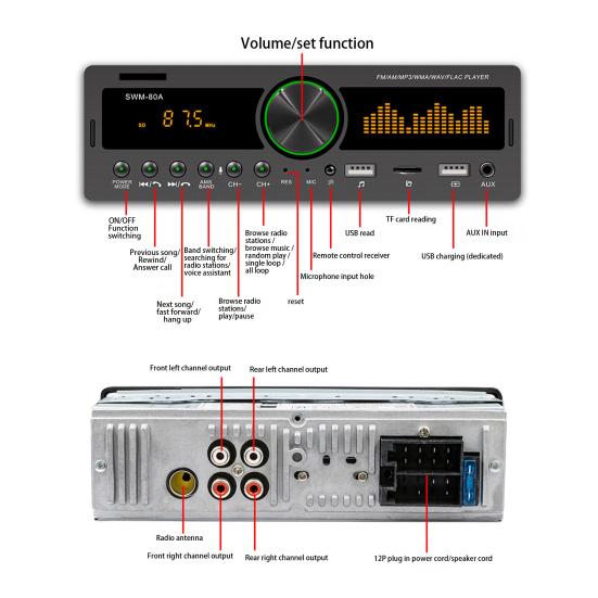 SWM-80B Практичный автомобильный стереоплеер Bluetooth-совместимый 4.0 Многофункциональный аудиозапись