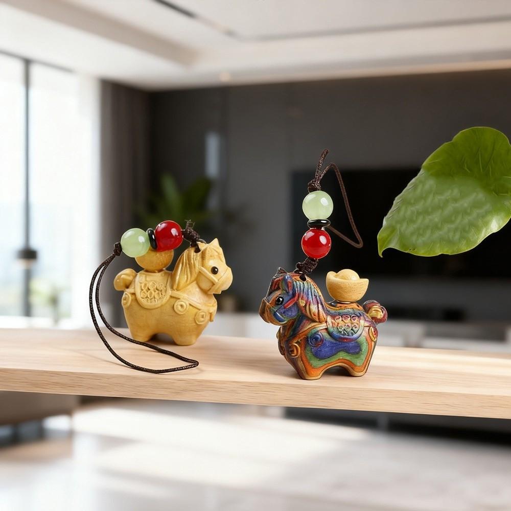 Mini Zodiac Horse Pendant Chinese Style Green Sandalwood Phone Chain Wooden Horse Keychain Friends