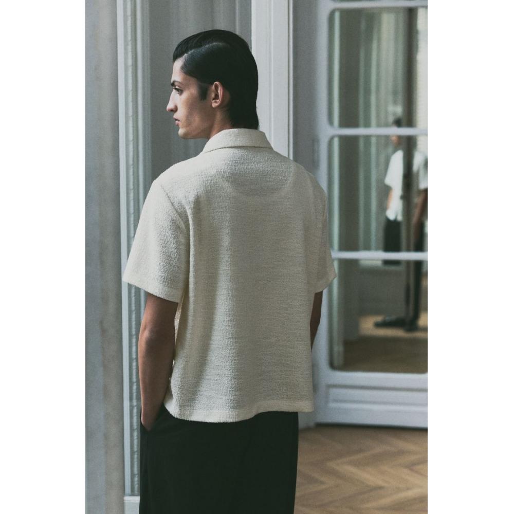 H M Textured caMp sHirt Regular Fit wHite