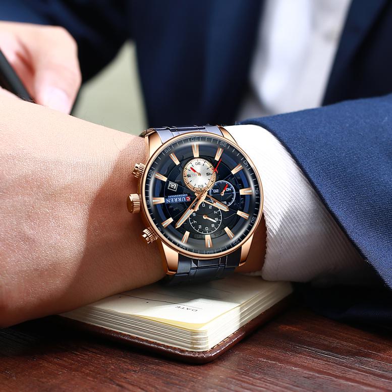 Золотые часы, мужские роскошные брендовые кварцевые наручные часы с хронографом Curren, мужские наручные часы из нержавеющей стали с большим циферблатом, 2020