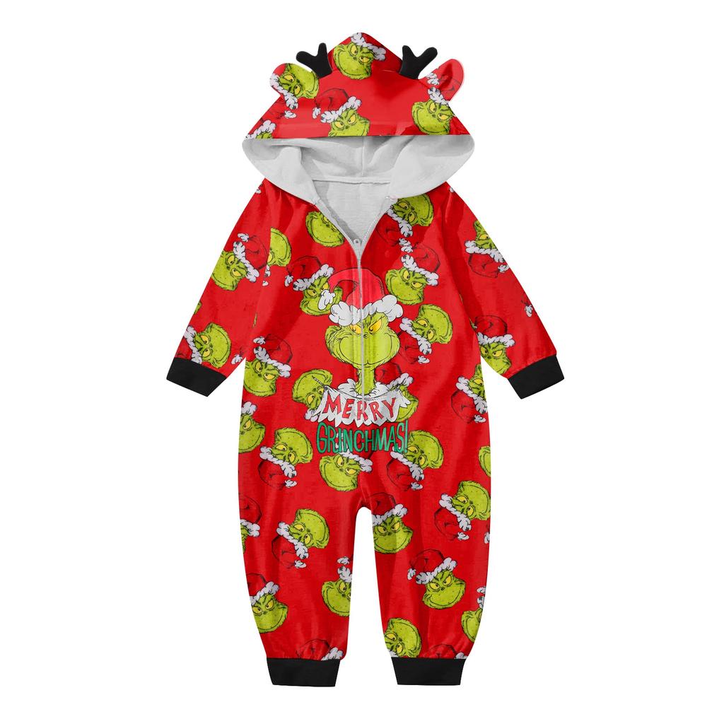 Christmas Print Family Matching Hooded Long Sleeved Zippered Jumpsuit Set