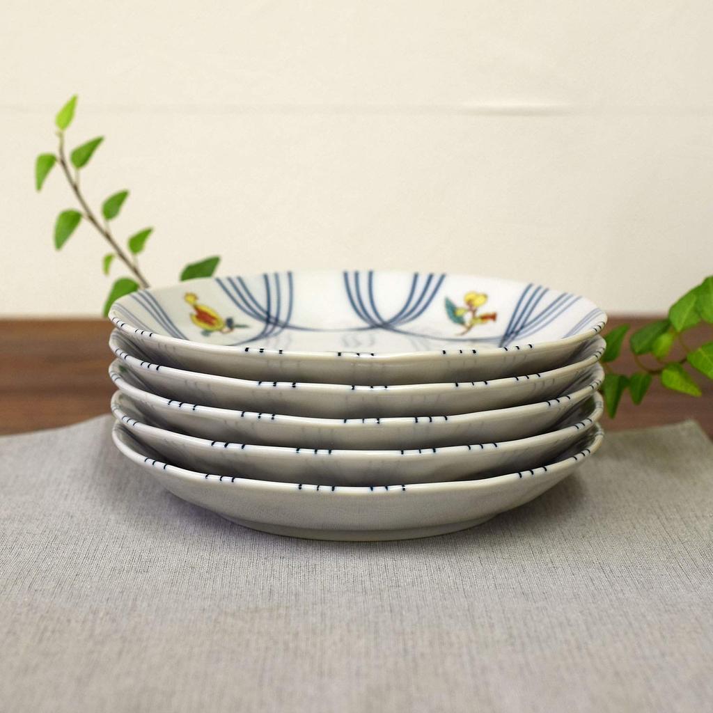 Тарелка стильная Кутани небольшой набор фруктов японская сервировка сделано в Японии набор, столовые приборы, посуда, тарелки, 5, узор, керамика, столовые приборы, тарелка,