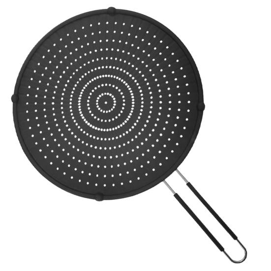 Grease Splatter Guard with Handle Heat-Resistant Non-stick Reusable Silicone Frying Pan Oil Splatter Screen Kitchen Tool
