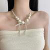 Elegant Bow Beaded Necklaces Exaggerated Clavicle Chain Large Pearl Choker Necklace  Collar
