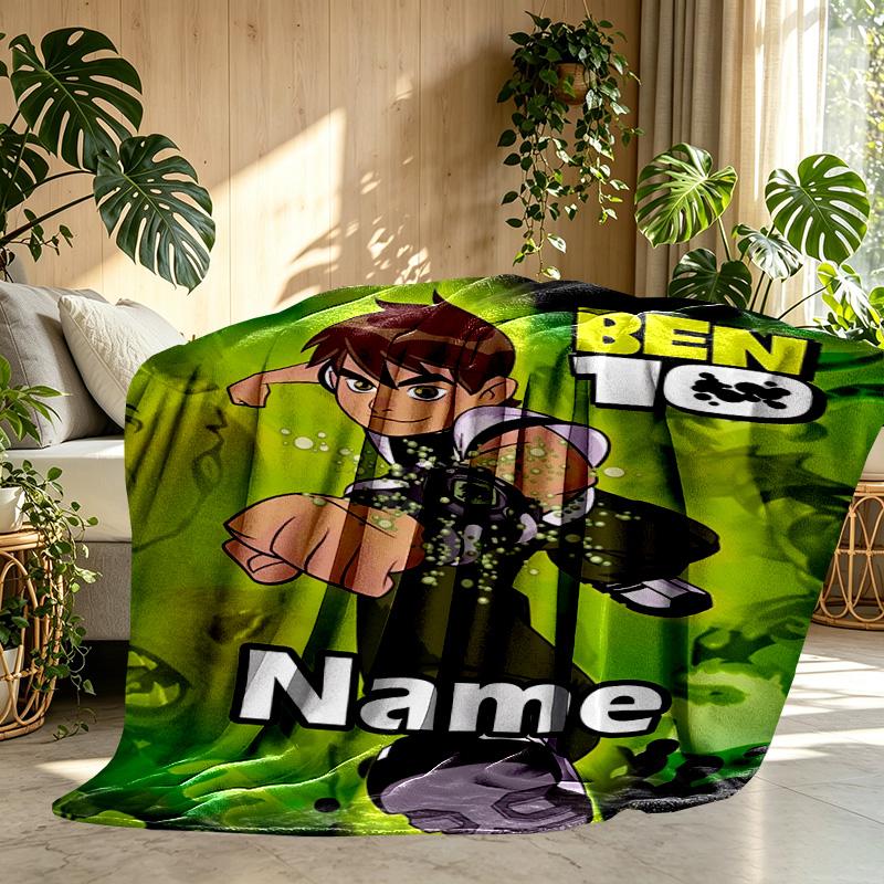 Custom Name Personalized Ben 10 Cartoon Print Blanket, Home Decor, Bedroom, Sofa, Camping, Couch, Gifts for Birthday ChristmasEnthusiasts