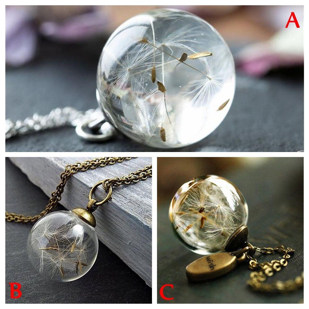 Women Gift For Her New Handmade Clear Crystal Ball Pendant Dandelion Wishing Necklace Dandelion