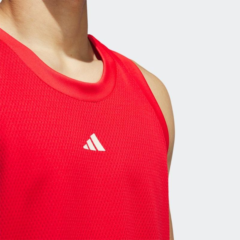 adidas Однотонный логотип свободный баскетбольный спортивный жилет с круглым вырезом мужской топ красный IL2266