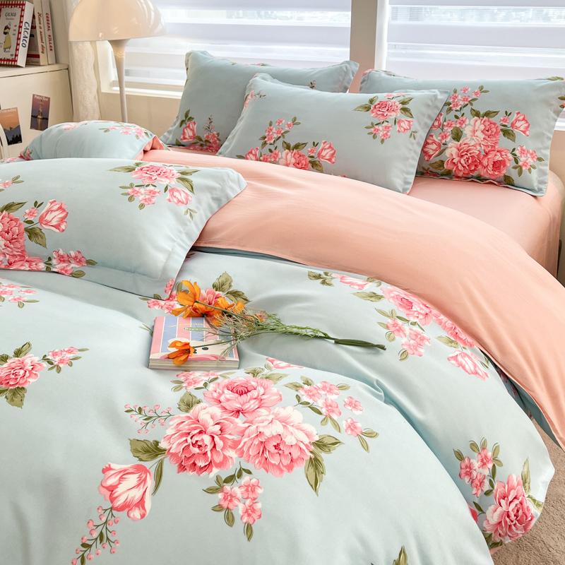 Sleeping grid warm yang velvet soft and comfortable thick brushed print four piece set