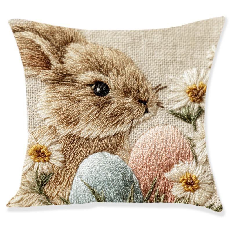 Vikama Easter Embroidered Bunny Pillow Cover Set Cozy Aesthetic Pillowcases For Bedside Couch Living Room Home Decoration