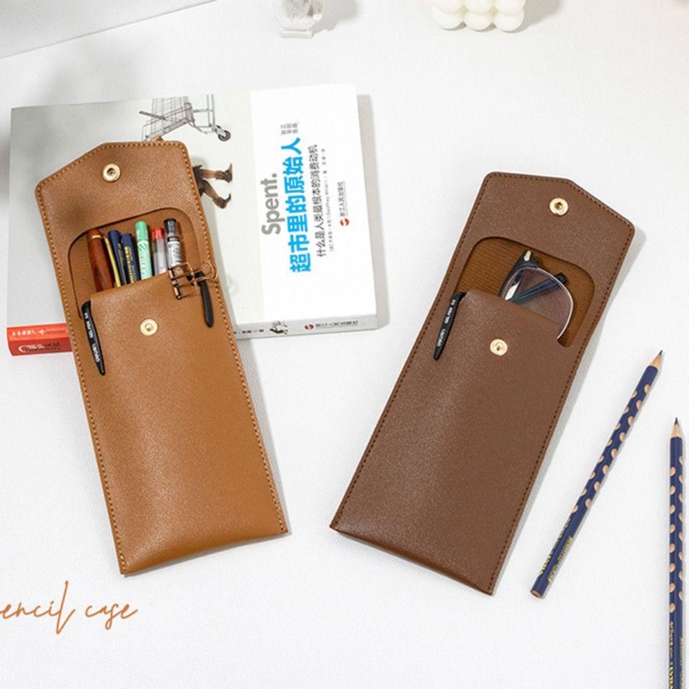 PU Leather Pen Pouch Large Capacity Pen Case Creative Stationery Storage Bag  School Office