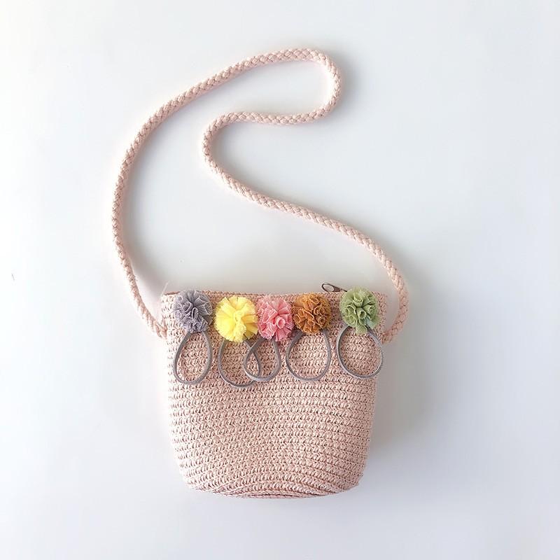 Girl's Bag Straw Bags Mini Shoulder Bag Flower Shaped Ball Design Princess Baby Bags