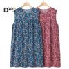 Women's Loose Tank Nightgown Casual Chemise Pleated Sleeveless Sleep Dress Summer Crewneck Printed Homewear