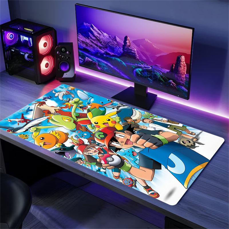 Cartoon Pokemon Mouse Pad, Large Gaming Desk Mat, Non-slip XXL Mousepad for Laptop & Tablet, Mini PC Playmat with Stitched Edges