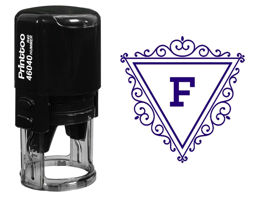 Printtoo R-40 Self Inking Rubber Stamp Swirl Border Triangle F Alphabet Monogram Initial Office