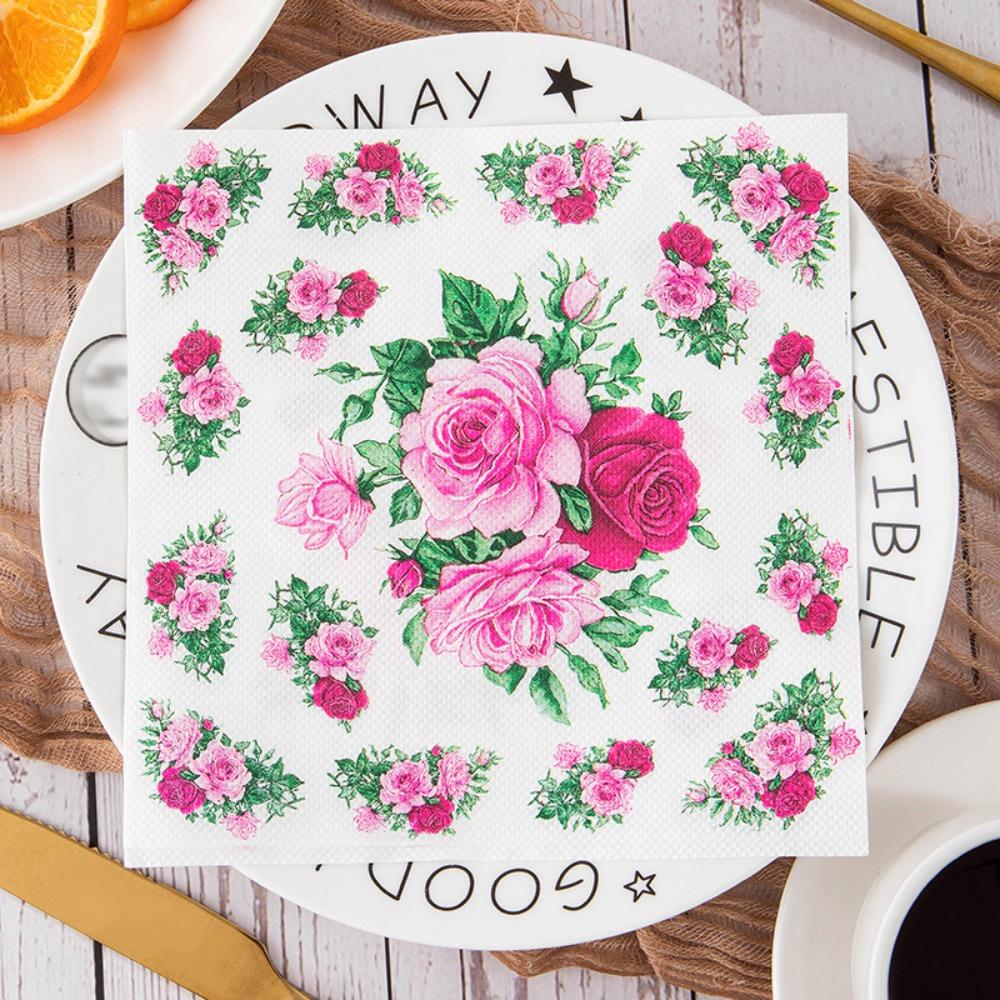 40PCS Disposable Paper Towels Double Layer Tissue Flower Printed Paper Napkin Wedding