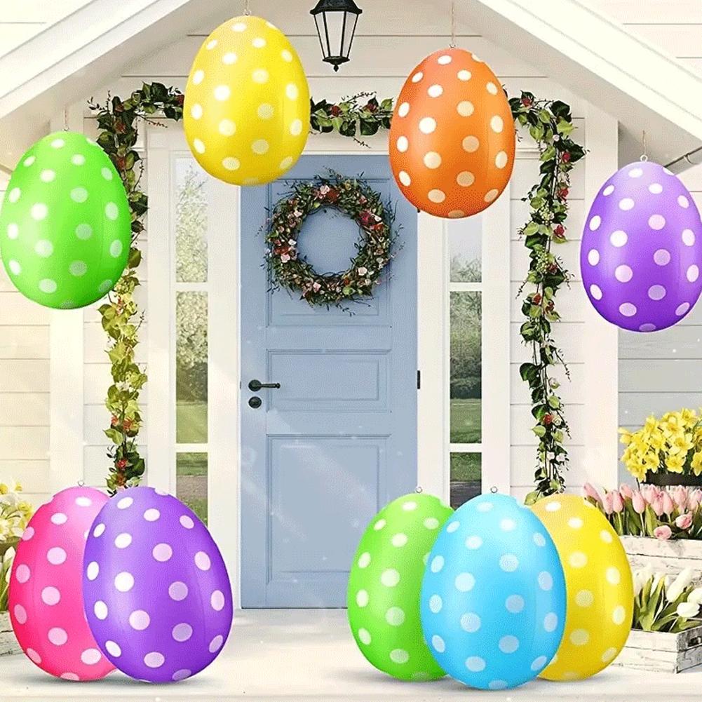 Easter Inflatable Egg Party Balloon DIY Plastic Egg Ball Wear Resist Colorful Egg Balloon Outdoor Garden Yard Lawn Decoration