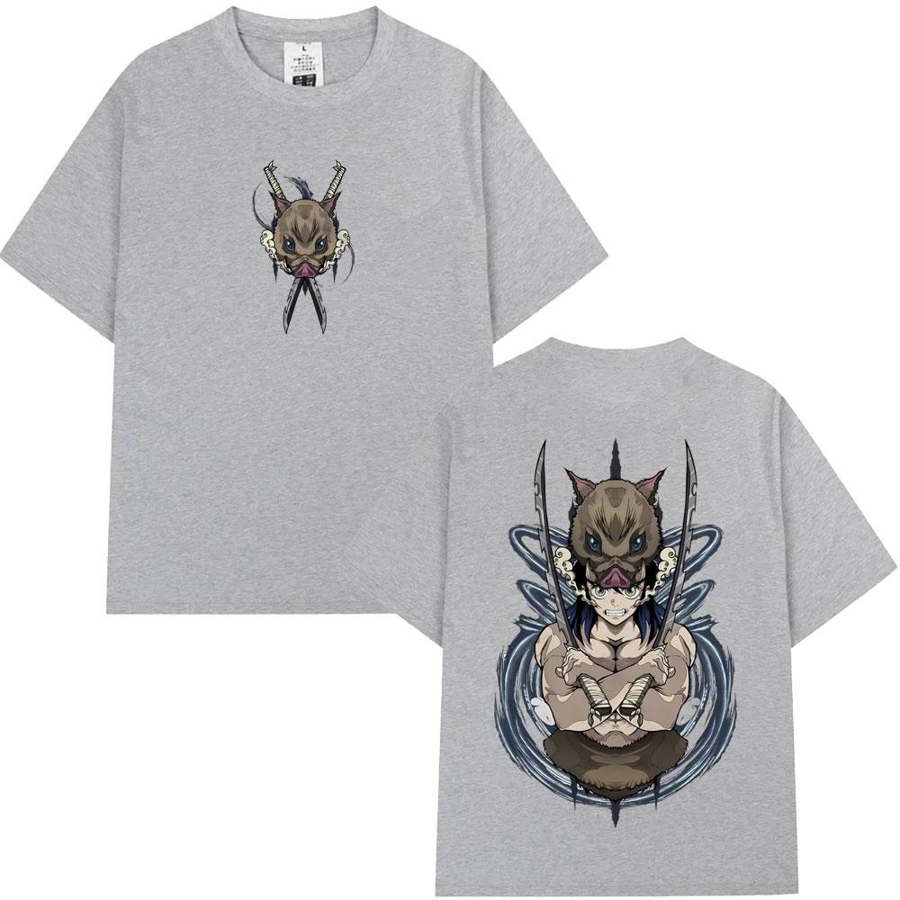 Anime Demon Slayer Hashibira Inosuke Graphic T Shirts Unisex Women Casual Cotton Short Sleeve Tshirts Unisexs Fashion Streetwear