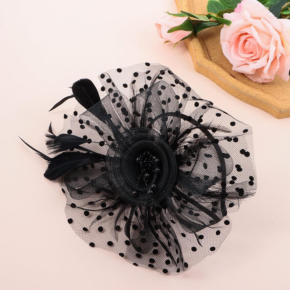 Mesh Flower Wedding Alice Headband Clip Tea Party Headband Feathers Hair Clip Fascinator Hat