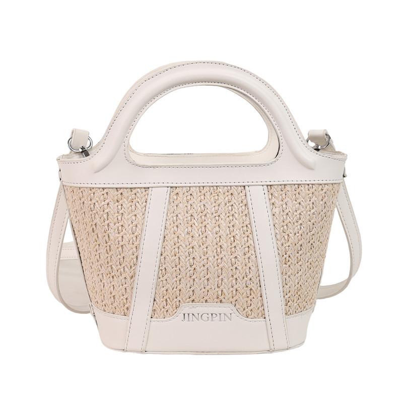 Повседневная модная портативная сумка-ведро, женская летняя новая соломенная сумка через плечо, текстурная комбинированная сумка-мессенджер