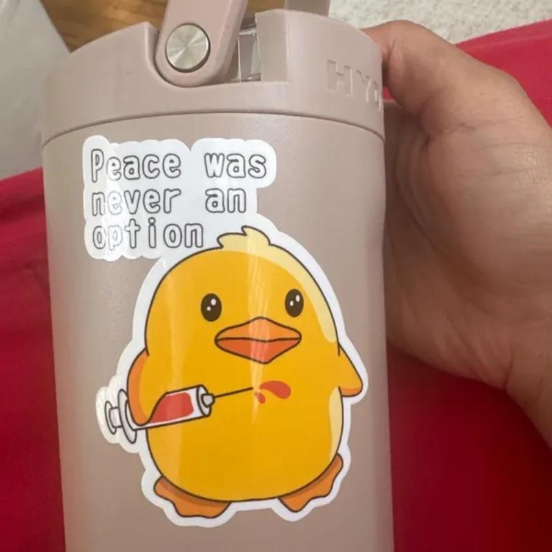 Duck - Peace Was Never an Option Die-Cut Sticker - White Background Laminated Waterproof Sticker, Funny Nurse Pun
