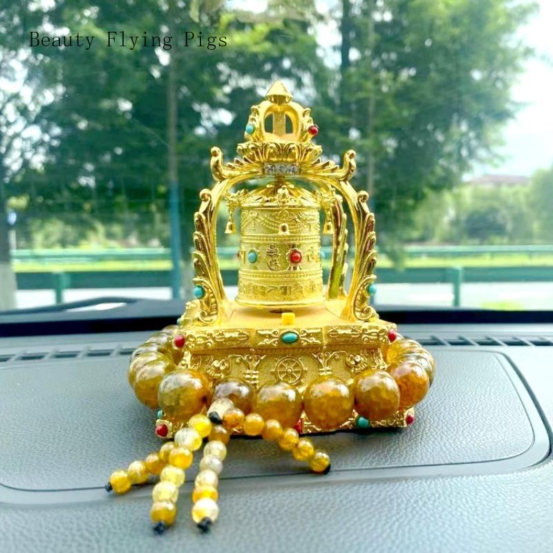 Creative Solar Alloy Car Accessories Prayer Wheel Automatically Rotates Car Interior Decoration Feng Shui  Buddhism