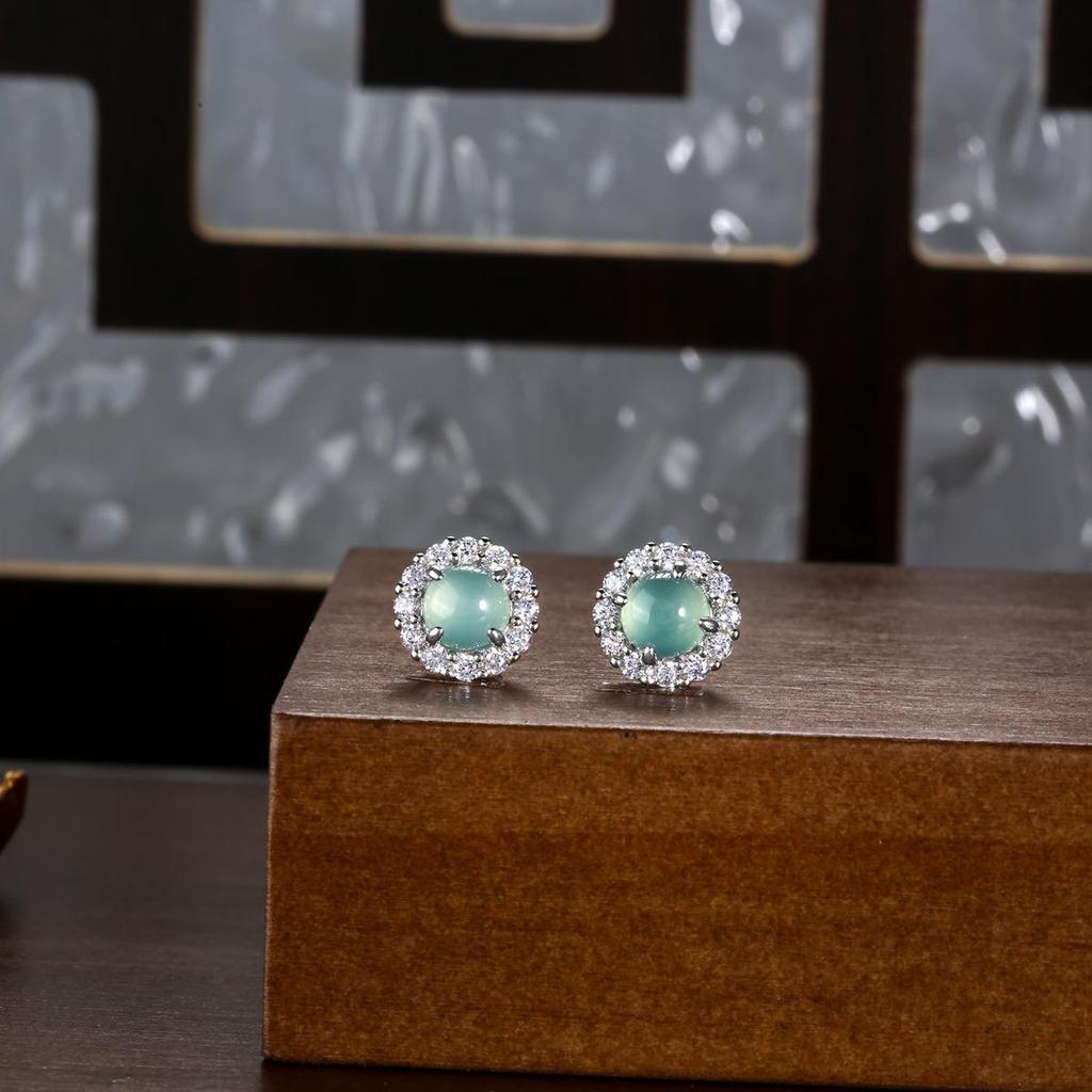 Серьги-пусеты из стерлингового серебра 925 пробы в виде подсолнухов с натуральным нефритом Вэлянского голубого водного цвета