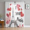 Red Love Eiffel Tower Tulle Curtains For Living Room Decoration Modern Chiffon Sheer Voile Kitchen Curtain